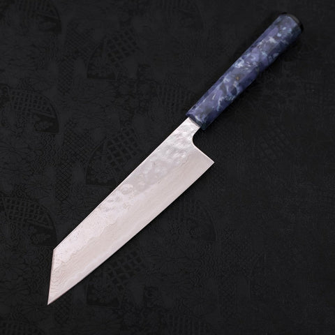 Bunka AUS-10 Nashiji Damascus Mirror Ocean Blue Handle 170mm-AUS-10-Damascus-Ocean Handle-[Musashi]-[Japanese-Kitchen-Knives]