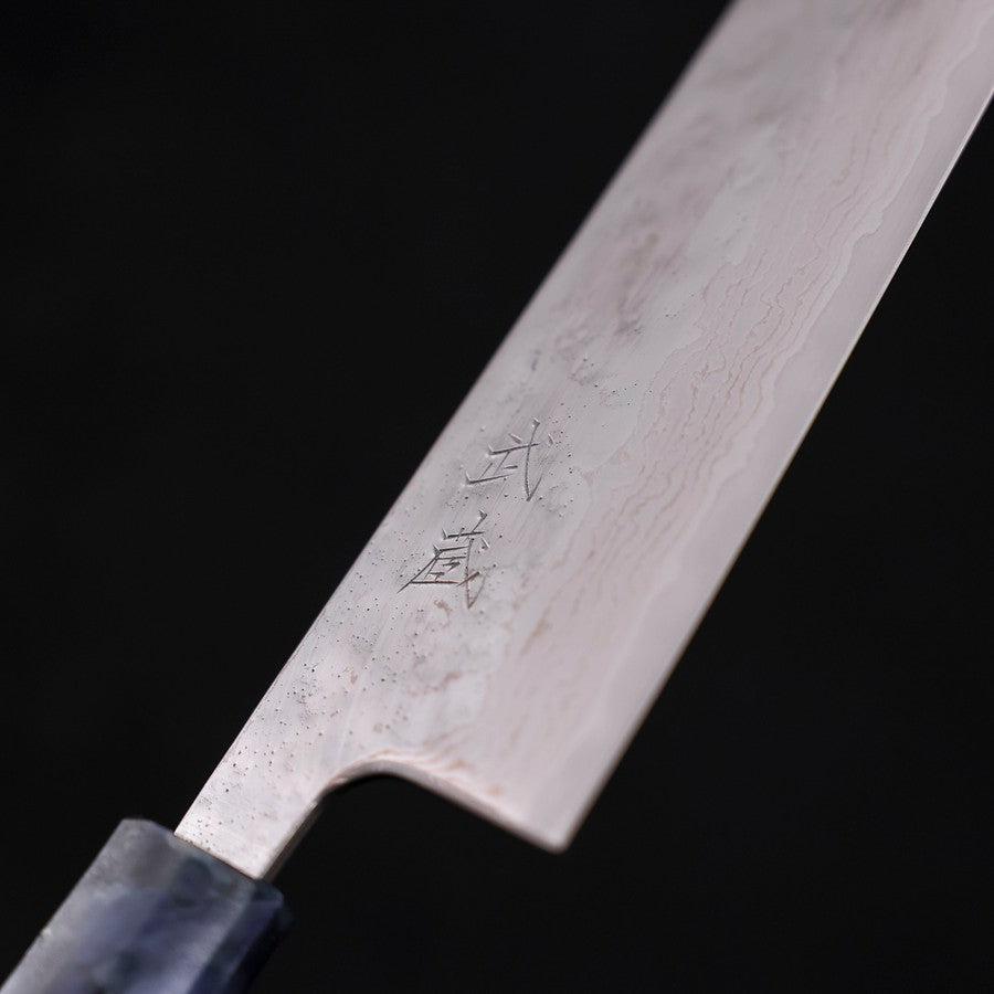 Bunka AUS-10 Nashiji Damascus Mirror Ocean Blue Handle 170mm-AUS-10-Damascus-Ocean Handle-[Musashi]-[Japanese-Kitchen-Knives]