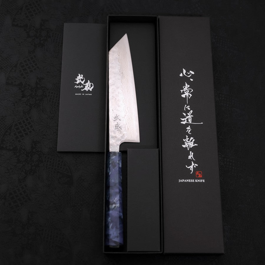 Bunka AUS-10 Nashiji Damascus Mirror Ocean Blue Handle 170mm-AUS-10-Damascus-Ocean Handle-[Musashi]-[Japanese-Kitchen-Knives]