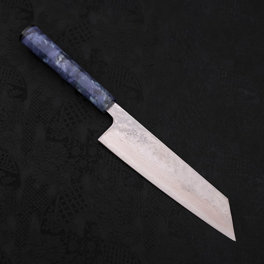 Bunka AUS-10 Nashiji Damascus Mirror Ocean Blue Handle 170mm-AUS-10-Damascus-Ocean Handle-[Musashi]-[Japanese-Kitchen-Knives]