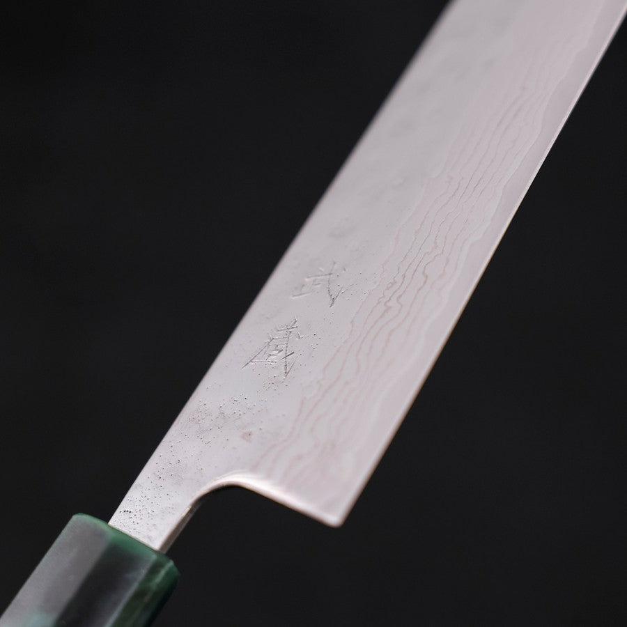 Bunka AUS-10 Nashiji Damascus Mirror Ocean Green Handle 170mm-AUS-10-Damascus-Ocean Handle-[Musashi]-[Japanese-Kitchen-Knives]