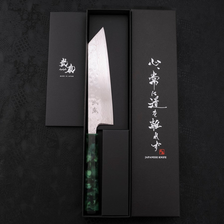 Bunka AUS-10 Nashiji Damascus Mirror Ocean Green Handle 170mm-AUS-10-Damascus-Ocean Handle-[Musashi]-[Japanese-Kitchen-Knives]