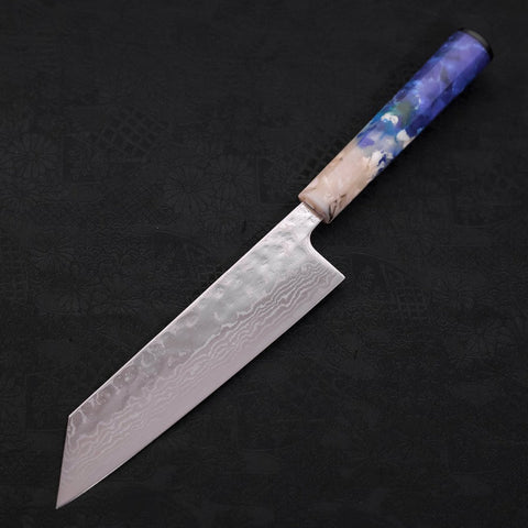 Bunka AUS-10 Nashiji Damascus Mirror Ocean White Blue Handle 170mm-AUS-10-Damascus-Ocean Handle-[Musashi]-[Japanese-Kitchen-Knives]