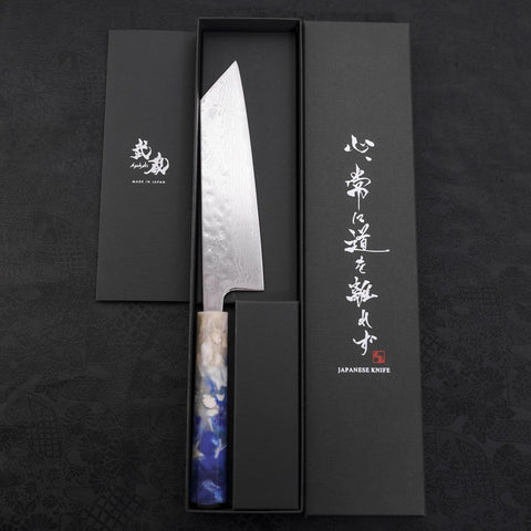 Bunka AUS-10 Nashiji Damascus Mirror Ocean White Blue Handle 170mm-AUS-10-Damascus-Ocean Handle-[Musashi]-[Japanese-Kitchen-Knives]