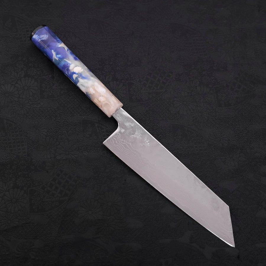 Bunka AUS-10 Nashiji Damascus Mirror Ocean White Blue Handle 170mm-AUS-10-Damascus-Ocean Handle-[Musashi]-[Japanese-Kitchen-Knives]