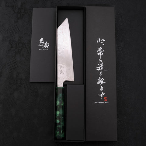 Bunka AUS-10 Nashiji Damascus Ocean Green Handle 170mm-AUS-10-Damascus-Ocean Handle-[Musashi]-[Japanese-Kitchen-Knives]