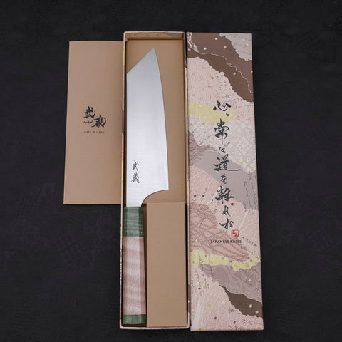 Bunka AUS-10 Polished Maple Green Handle 180mm-Silver steel #3-Polished-Japanese Handle-[Musashi]-[Japanese-Kitchen-Knives]