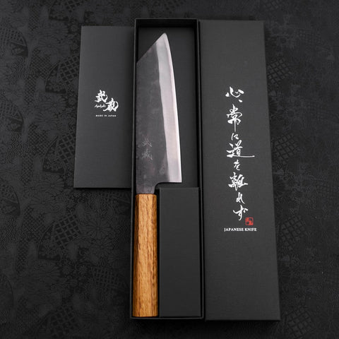 Bunka Blue steel #1 Kurouchi Stainless Clad Oak Handle 190mm-Blue steel #1-Kurouchi-Japanese Handle-[Musashi]-[Japanese-Kitchen-Knives]