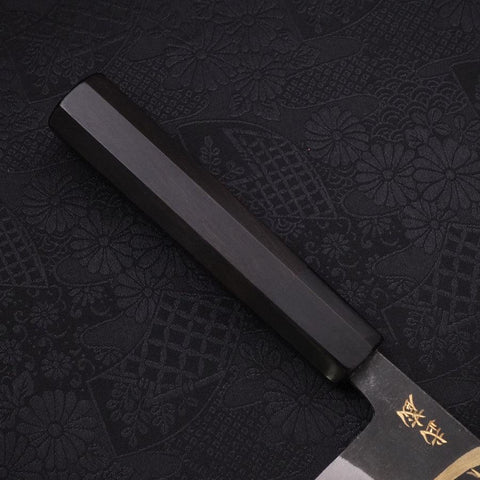 Bunka Blue steel #2 Kurouchi Chokin Samurai New Moon Buffalo Ebony Handle 175mm-Blue steel #2-Kurouchi-Japanese Handle-[Musashi]-[Japanese-Kitchen-Knives]