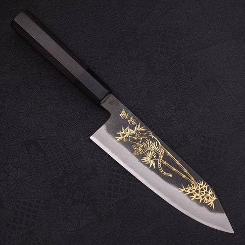 Bunka Blue steel #2 Kurouchi Chokin Tiger-Bamboo Buffalo Ebony Handle 175mm-Blue steel #2-Kurouchi-Japanese Handle-[Musashi]-[Japanese-Kitchen-Knives]