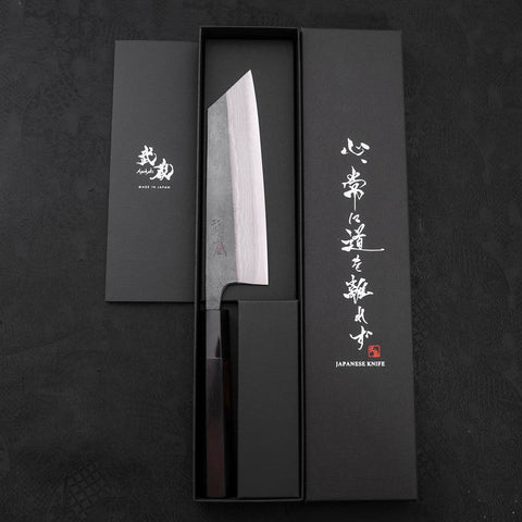 Bunka Blue steel #2 Kurouchi Damascus Buffalo Ebony Handle 165mm-Blue steel #2-Damascus-Japanese Handle-[Musashi]-[Japanese-Kitchen-Knives]