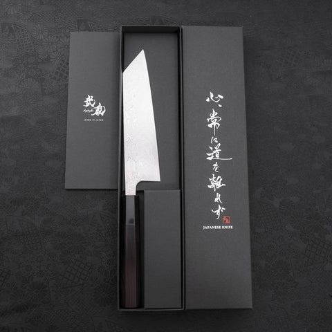 Bunka SLD Wave Nickel Damascus Buffalo Ebony Handle 170mm-SLD-Damascus-Japanese Handle-[Musashi]-[Japanese-Kitchen-Knives]