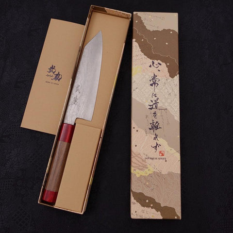 Bunka Silver Steel #3 Nickel Damascus Walnut Red Handle 170mm-Silver steel #3-Damascus-Japanese Handle-[Musashi]-[Japanese-Kitchen-Knives]