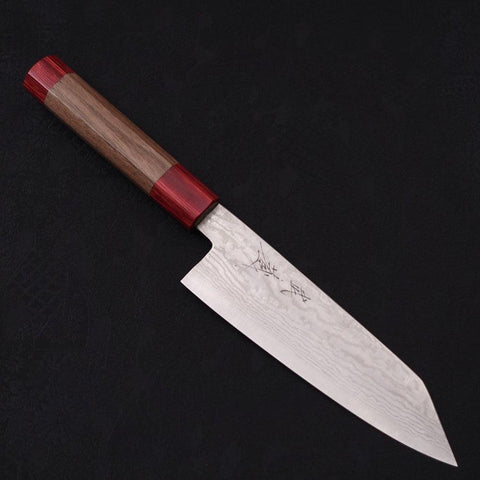 Bunka Silver Steel #3 Nickel Damascus Walnut Red Handle 170mm-Silver steel #3-Damascus-Japanese Handle-[Musashi]-[Japanese-Kitchen-Knives]