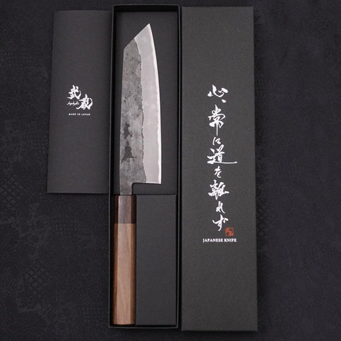 Bunka Stainless Clad Blue steel #2 Kurouchi Walnut Shitan Handle 180mm-Blue steel #2-Kurouchi-Japanese Handle-[Musashi]-[Japanese-Kitchen-Knives]