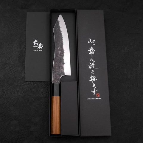 Bunka White Steel #2 Stainless Clad Kurouchi Buffalo Teak Handle 180mm-White steel #2-Kurouchi-Japanese Handle-[Musashi]-[Japanese-Kitchen-Knives]