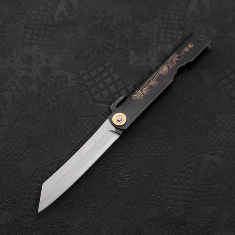 Damascus Black Higonokami Aogami 100mm-[Musashi]-[Japanese-Kitchen-Knives]