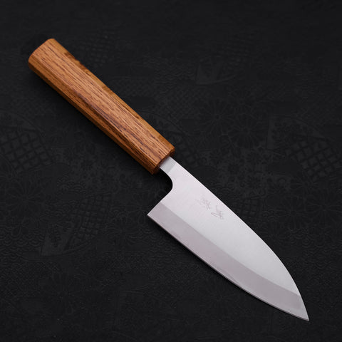 Deba AUS-8 Polished Oak Handle 120mm-AUS-8-Polished-Japanese Handle-[Musashi]-[Japanese-Kitchen-Knives]