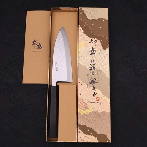 Deba Blue steel #2 Suminagashi Buffalo Ebony Handle 150mm-Blue steel #2-Damascus-Japanese Handle-[Musashi]-[Japanese-Kitchen-Knives]