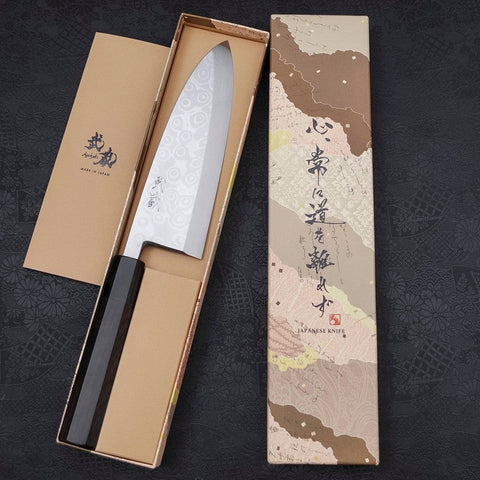 Deba Blue steel #2 Suminagashi Buffalo Ebony Handle 180mm-Blue steel #2-Damascus-Japanese Handle-[Musashi]-[Japanese-Kitchen-Knives]