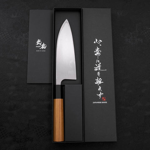 Deba Left Hand AUS-10 Polished Buffalo Teak Handle 165mm-AUS-10-Polished-Japanese Handle-[Musashi]-[Japanese-Kitchen-Knives]