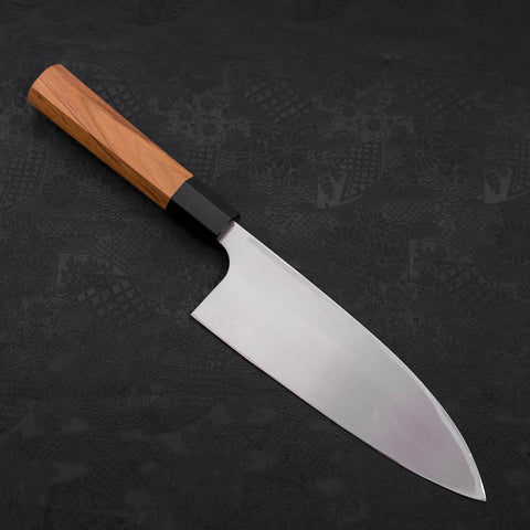 Deba Left Hand AUS-10 Polished Buffalo Teak Handle 180mm-[Musashi]-[Japanese-Kitchen-Knives]