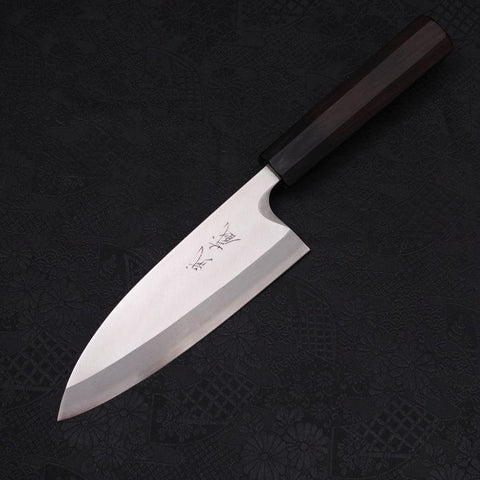 Deba Left Hand Silver Steel #3 Kasumi Buffalo Ebony Handle 165mm-Silver steel #3-Polished-Japanese Handle-[Musashi]-[Japanese-Kitchen-Knives]