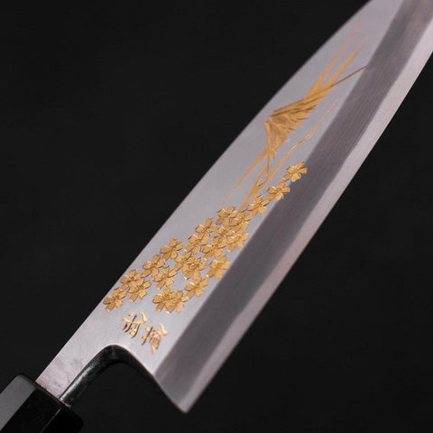 Deba White steel #2 Kasumi Chokin Gold Sakura-Fuji Buffalo Ebony Handle 165mm-White steel #2-Kasumi-Japanese Handle-[Musashi]-[Japanese-Kitchen-Knives]