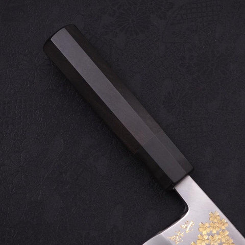 Deba White steel #2 Kasumi Chokin Gold Sakura-Fuji Buffalo Ebony Handle 180mm-White steel #2-Kasumi-Japanese Handle-[Musashi]-[Japanese-Kitchen-Knives]