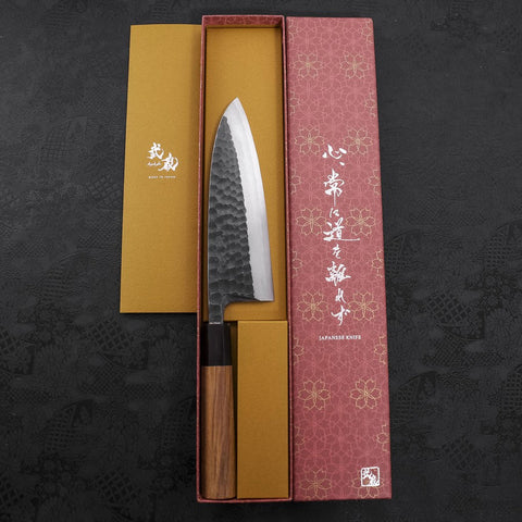 Deba White steel #2 Kurouchi Tsuchime Buffalo Teak Handle 180mm-White steel #2-Kurouchi-Japanese Handle-[Musashi]-[Japanese-Kitchen-Knives]