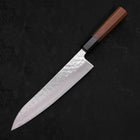 Gyuto AUS-10 Mirror Tsuchime Damascus Buffalo Teak Handle 210mm-AUS-10-Damascus-Japanese Handle-[Musashi]-[Japanese-Kitchen-Knives]