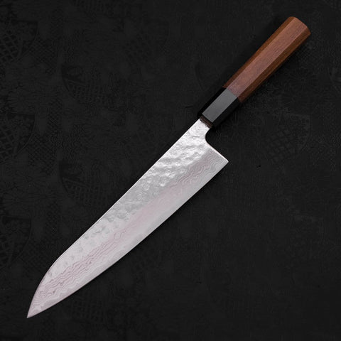 Gyuto AUS-10 Mirror Tsuchime Damascus Buffalo Teak Handle 210mm-AUS-10-Damascus-Japanese Handle-[Musashi]-[Japanese-Kitchen-Knives]