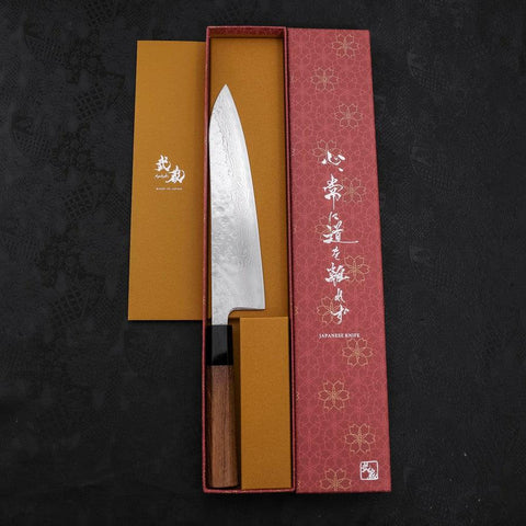 Gyuto AUS-10 Mirror Tsuchime Damascus Buffalo Teak Handle 210mm-AUS-10-Damascus-Japanese Handle-[Musashi]-[Japanese-Kitchen-Knives]