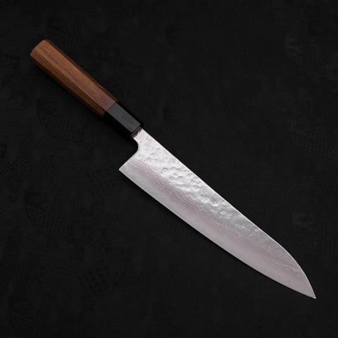 Gyuto AUS-10 Mirror Tsuchime Damascus Buffalo Teak Handle 210mm-AUS-10-Damascus-Japanese Handle-[Musashi]-[Japanese-Kitchen-Knives]