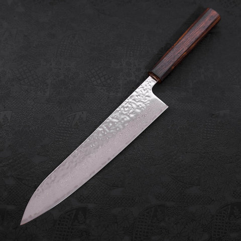 Gyuto AUS-10 Mirror Tsuchime Damascus Sumi Urushi Handle 240mm-AUS-10-Damascus-Japanese Handle-[Musashi]-[Japanese-Kitchen-Knives]