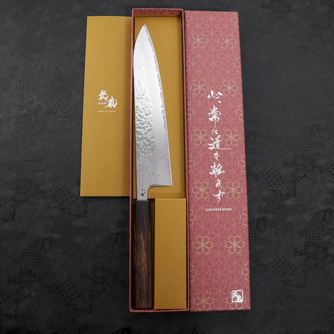 Gyuto AUS-10 Mirror Tsuchime Damascus Sumi Urushi Handle 240mm-AUS-10-Damascus-Japanese Handle-[Musashi]-[Japanese-Kitchen-Knives]