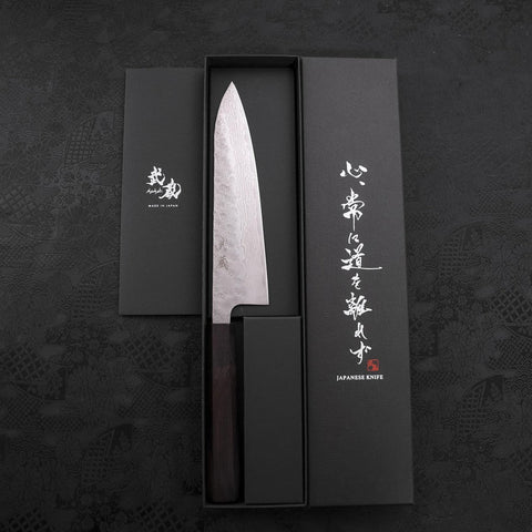 Gyuto AUS-10 Nashiji Damascus Ebony Handle 180mm-AUS-10-Damascus-Japanese Handle-[Musashi]-[Japanese-Kitchen-Knives]