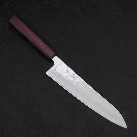 Gyuto AUS-10 Nashiji Damascus Purple Urushi Handle 210mm-AUS-10-Damascus-Japanese Handle-[Musashi]-[Japanese-Kitchen-Knives]