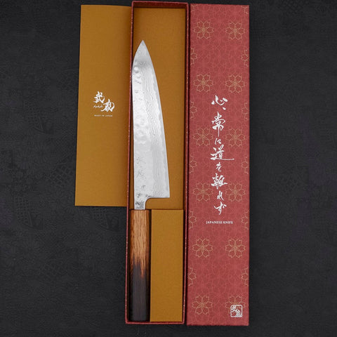 Gyuto AUS-10 Nashiji Damascus Yaki Urushi Handle 210mm-AUS-10-Damascus-Japanese Handle-[Musashi]-[Japanese-Kitchen-Knives]