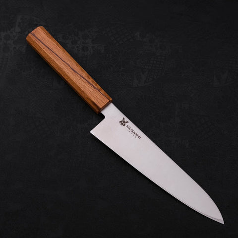 Gyuto AUS-10 Polished Oak Handle 180mm-AUS-10-Polished-Japanese Handle-[Musashi]-[Japanese-Kitchen-Knives]