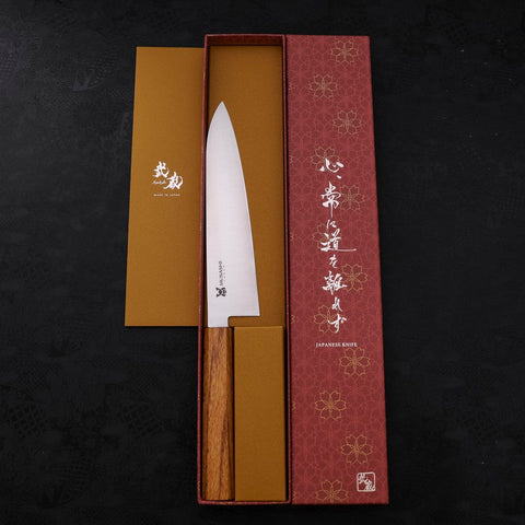 Gyuto AUS-10 Polished Oak Handle 210mm-AUS-10-Polished-Japanese Handle-[Musashi]-[Japanese-Kitchen-Knives]