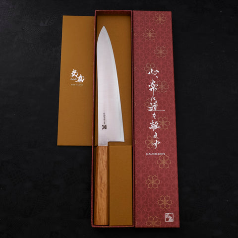 Gyuto AUS-10 Polished Oak Handle 240mm-AUS-10-Polished-Japanese Handle-[Musashi]-[Japanese-Kitchen-Knives]