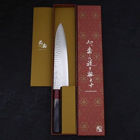 Gyuto AUS-10 Tsuchime Damascus Cherry Handle 210mm-AUS-10-Damascus-Japanese Handle-[Musashi]-[Japanese-Kitchen-Knives]