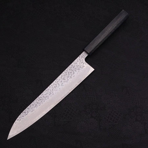 Gyuto AUS-10 Tsuchime Damascus Dark-Blue Urushi Handle 240mm-AUS-10-Damascus-Japanese Handle-[Musashi]-[Japanese-Kitchen-Knives]