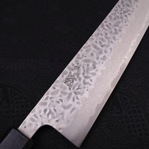 Gyuto AUS-10 Tsuchime Damascus Dark-Blue Urushi Handle 240mm-AUS-10-Damascus-Japanese Handle-[Musashi]-[Japanese-Kitchen-Knives]