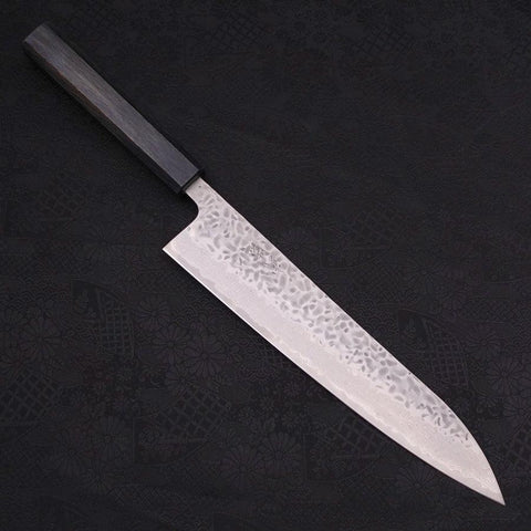 Gyuto AUS-10 Tsuchime Damascus Dark-Blue Urushi Handle 240mm-AUS-10-Damascus-Japanese Handle-[Musashi]-[Japanese-Kitchen-Knives]