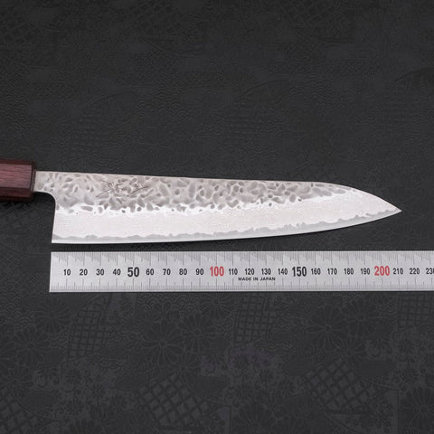 Gyuto AUS-10 Tsuchime Damascus Purple Urushi Handle 210mm-AUS-10-Damascus-Japanese Handle-[Musashi]-[Japanese-Kitchen-Knives]