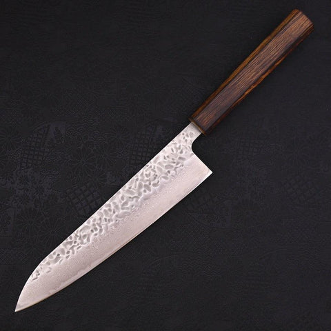 Gyuto AUS-10 Tsuchime Damascus Sumi Urushi Handle 210mm-AUS-10-Damascus-Japanese Handle-[Musashi]-[Japanese-Kitchen-Knives]