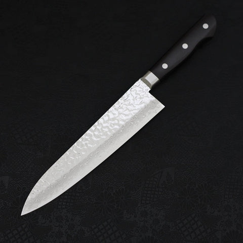 Gyuto AUS-10 Tsuchime Damascus Western Black Handle 210mm-AUS-10-Damascus-Western Handle-[Musashi]-[Japanese-Kitchen-Knives]