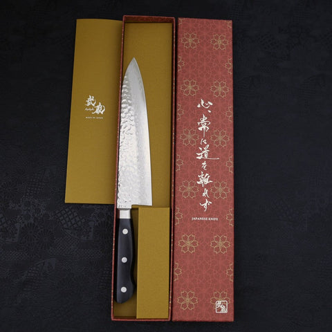 Gyuto AUS-10 Tsuchime Damascus Western Black Handle 210mm-AUS-10-Damascus-Western Handle-[Musashi]-[Japanese-Kitchen-Knives]